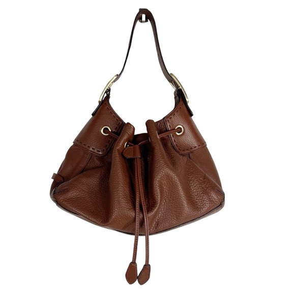 COLE HAAN Chestnut brown Pebbled Leather Slouchy Shoulder Bag Purse Large Buckle - Picture 8 of 10